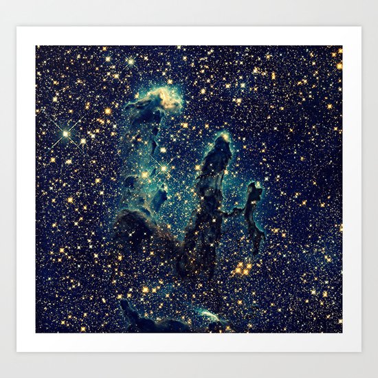 GalaxY Teal Blue & Gold Art Print