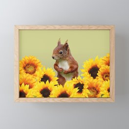 Squirrel in Sunflower Blossoms Field Framed Mini Art Print