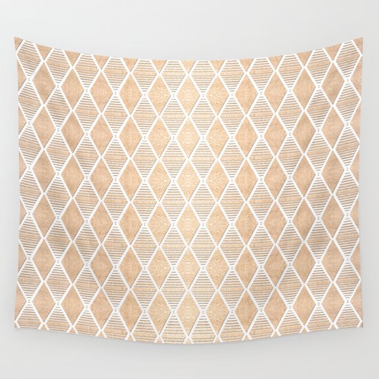 White and Copper Geometric Pattern Wall Tapestry