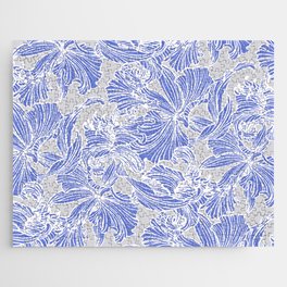 tropical florals in blue Jigsaw Puzzle