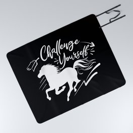 Challenge Yourself Motivational Slogan Horse Picnic Blanket