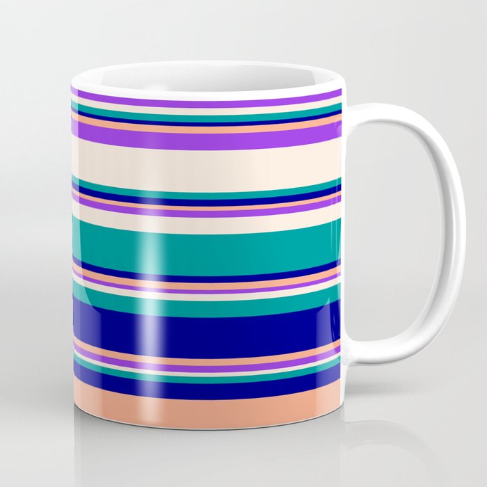 Eyecatching Light Salmon, Purple, Beige, Dark Cyan & Blue Colored Lined/Striped Pattern Coffee Mug