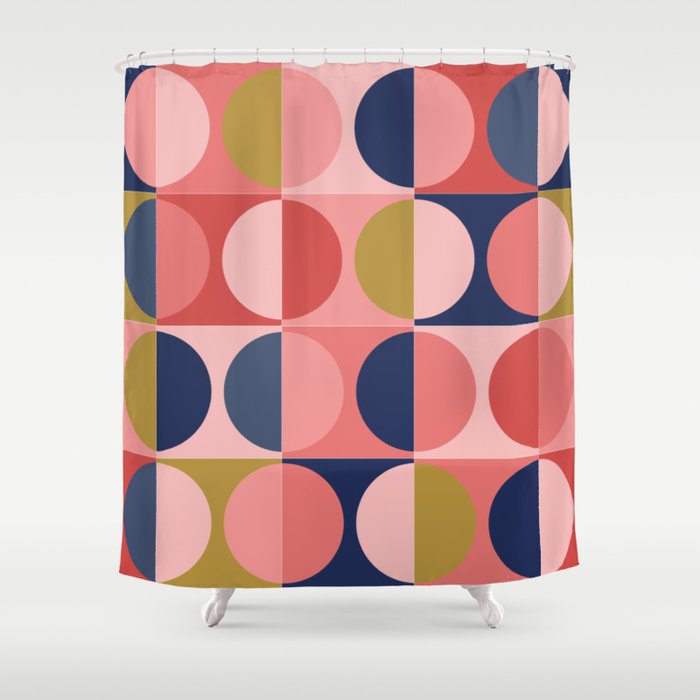 Pink & blue mid century modern design Shower Curtain