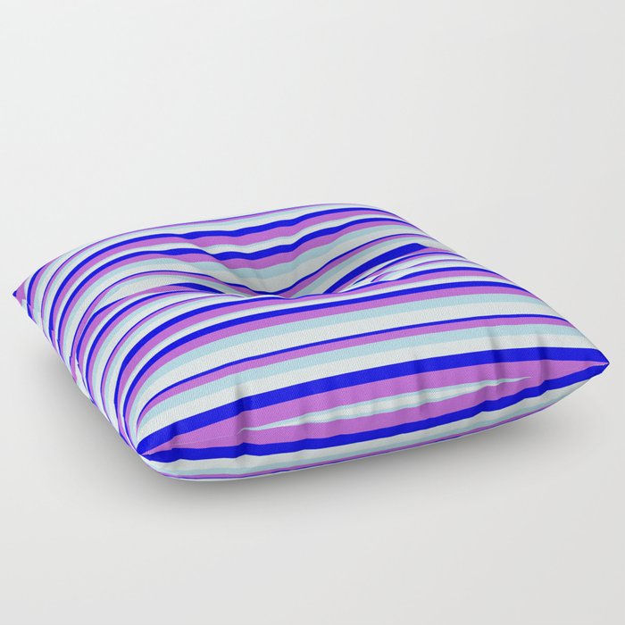 Blue, Orchid, Light Blue & Light Cyan Colored Pattern of Stripes Floor Pillow