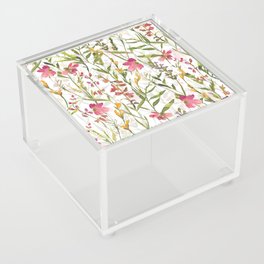 Hand Painted Blush And Pink Watercolor Midsummer Wildflowers Meadow Acrylic Box