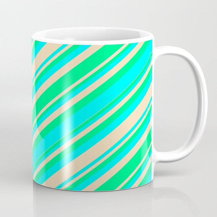 Green, Aqua, and Tan Colored Stripes/Lines Pattern Coffee Mug