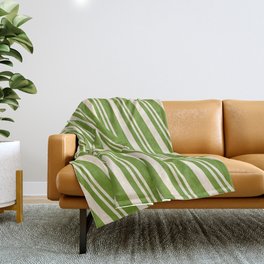 [ Thumbnail: Beige & Green Colored Lines Pattern Throw Blanket ]