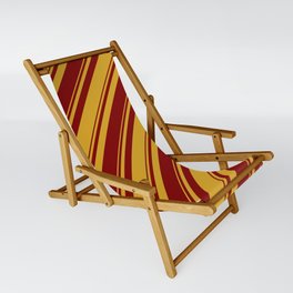 [ Thumbnail: Goldenrod & Maroon Colored Lines/Stripes Pattern Sling Chair ]