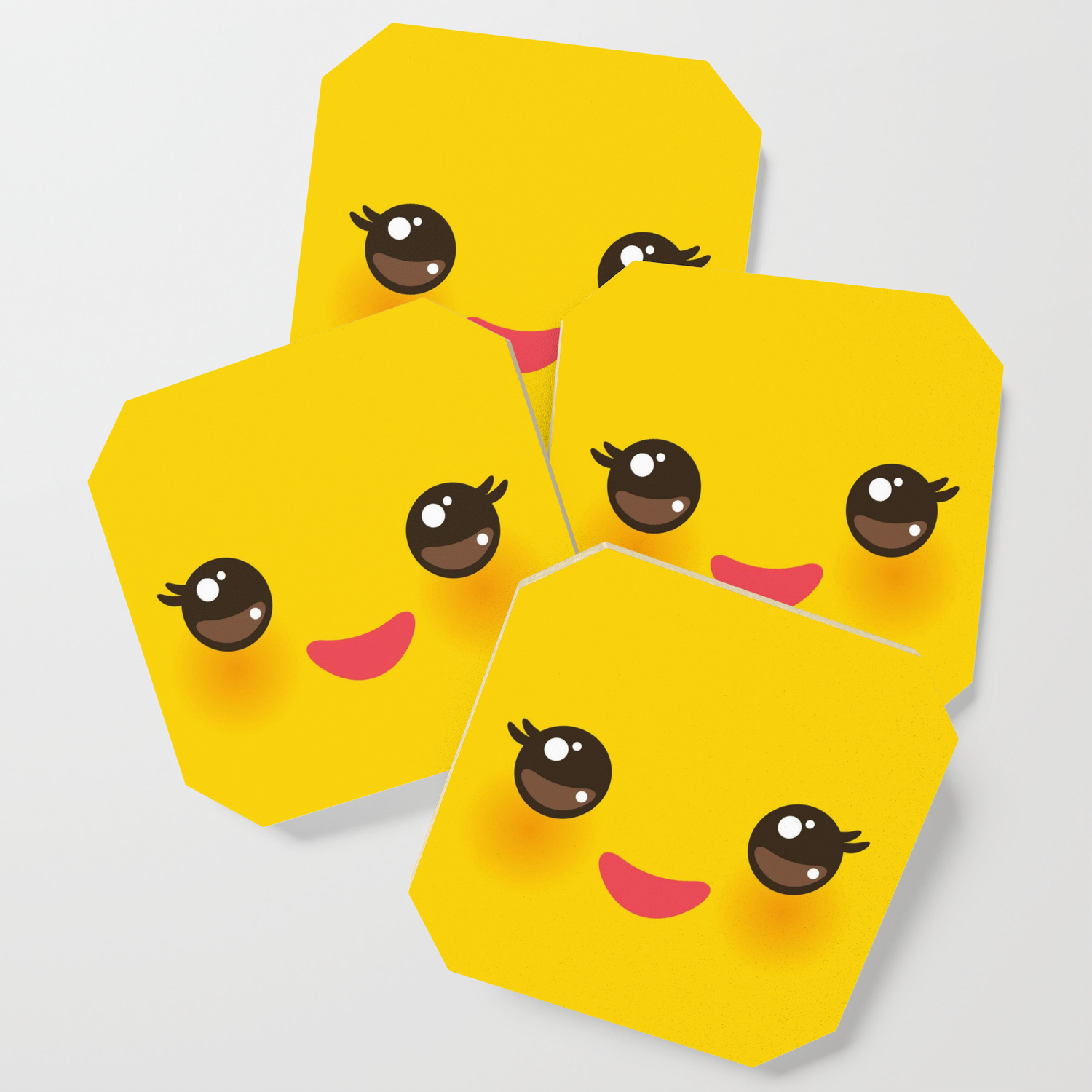Kawaii Cartoon Face On Yellow Background Coaster By Ekaterinap Society6 Find the best cute kawaii wallpapers on getwallpapers. society6