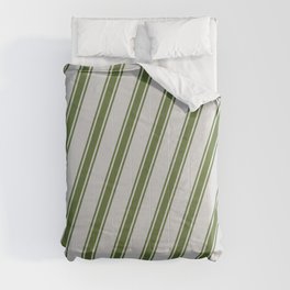 [ Thumbnail: Light Gray & Dark Olive Green Colored Pattern of Stripes Comforter ]