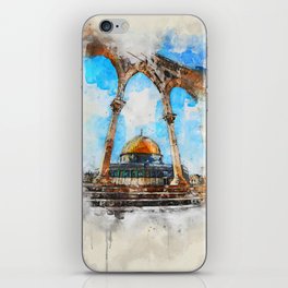 painting. Watercolor Al-Aqsa Mosque Dome of the Rock in the Old City - Jerusalem, Israel iPhone Skin
