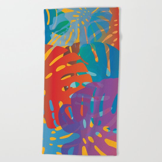 Colorful monstera leaves 2 - gradients Beach Towel