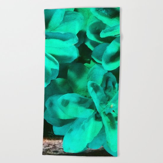 Green Pinecone Roses Beach Towel