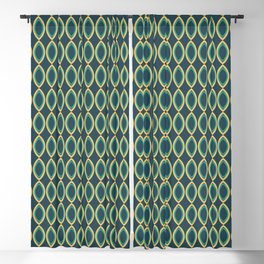 Geometric pattern no. 3 - light blue and yellow ovals on dark blue background Blackout Curtain