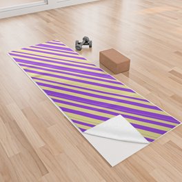 [ Thumbnail: Tan & Purple Colored Pattern of Stripes Yoga Towel ]