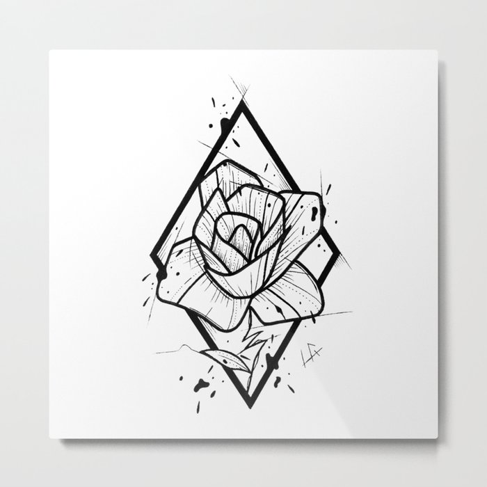 Flower Handmade Drawing Made In Pencil And Ink Tattoo Sketch Tattoo Flash Blackwork Metal Print By Lucagenart Society6