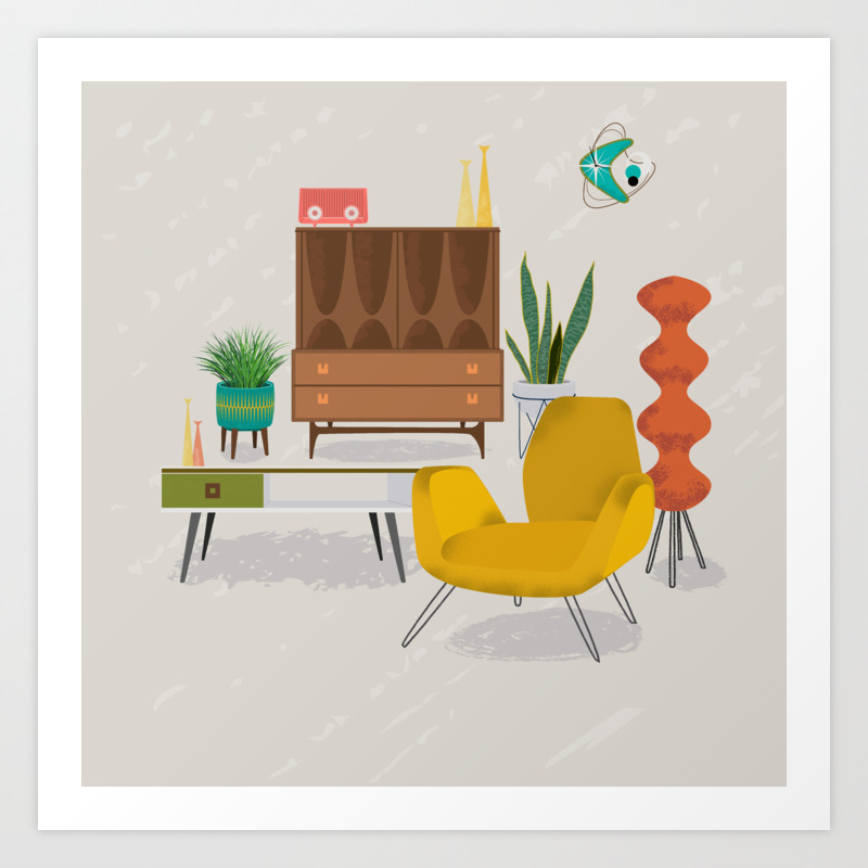 Mid Century Modern Retro Livingroom Art Print By Studio2point9