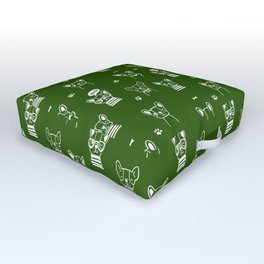 Green and White Hand Drawn Dog Puppy Pattern Outdoor Floor Cushion