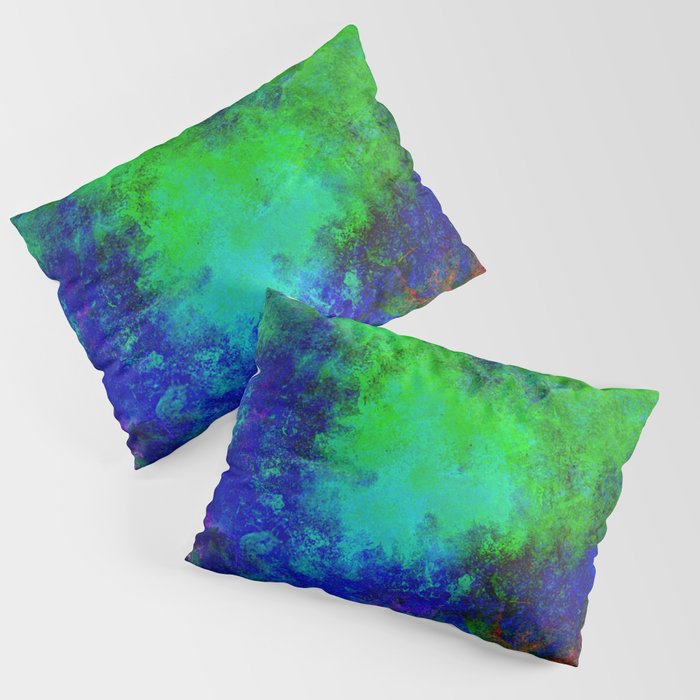 Awaken - Blue, green, abstract, textured painting Pillow Sham