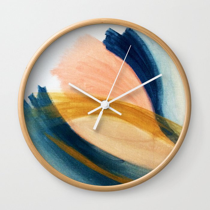Slow as the Mississippi - Acrylic abstract with pink, blue, and brown Wall Clock
