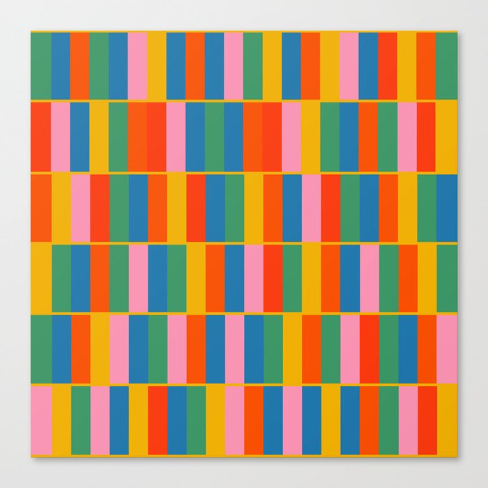 Long Blocks Colourful Geometric Check Pattern in Rainbow Pop Colors Canvas Print