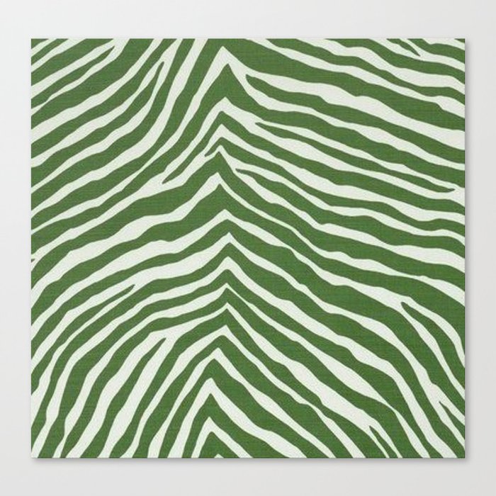Green and White Zebra Lines Canvas Print