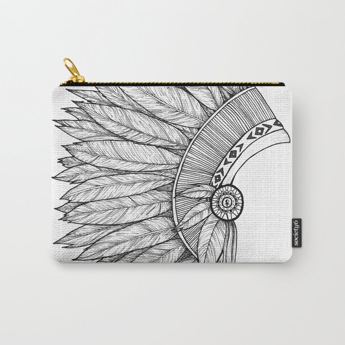 Native Feather Headdress - ink illustration Carry-All Pouch