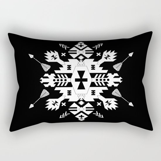 Black and White Ethnic Aztec Ornament Rectangular Pillow