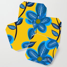 Blue Flowers and Yellow Pattern Coaster