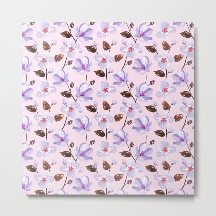 Elegant lilac violet blush pink brown modern floral illustration Metal Print