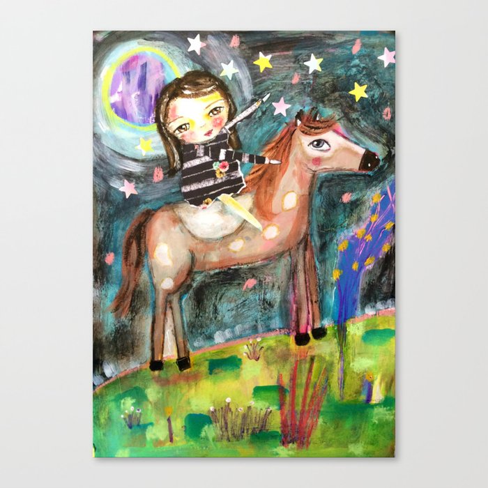 Riding a horse Canvas Print