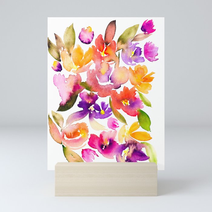 Bright bold abstract oversize floral watercolor Mini Art Print