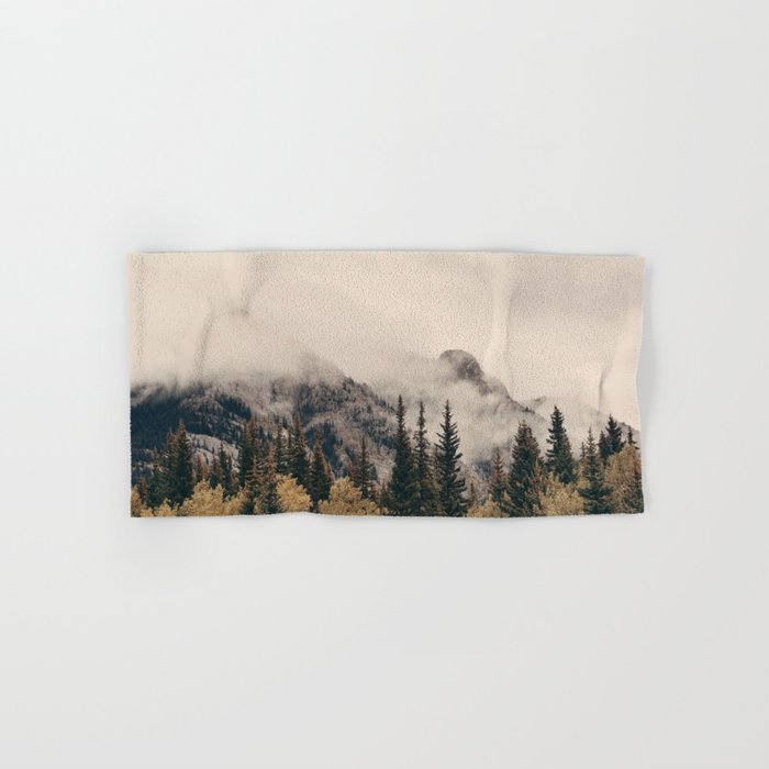 Banff national park foggy mountains and forest in Canada Hand & Bath Towel