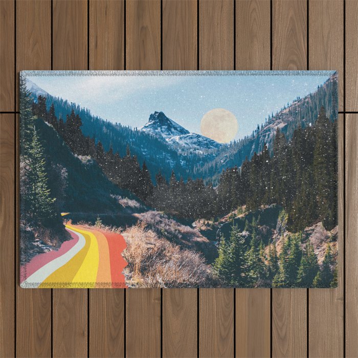 1960's Style Mountain Collage Outdoor Rug