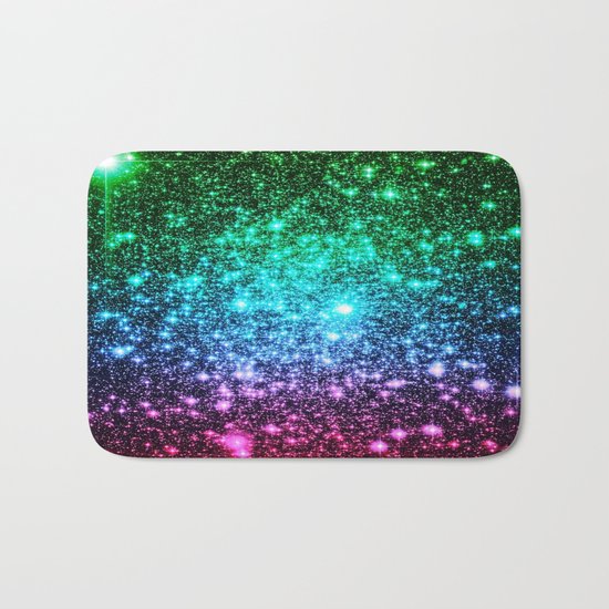 glitter Cool Tone Ombre (green blue purple pink) Bath Mat