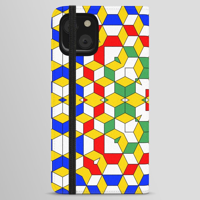 Geometric Blue Green Red Yellow Cubed Pattern iPhone Wallet Case