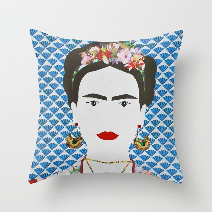 Frida Kahlo printed reproduction of an original papercraft illustration Throw Pillow
