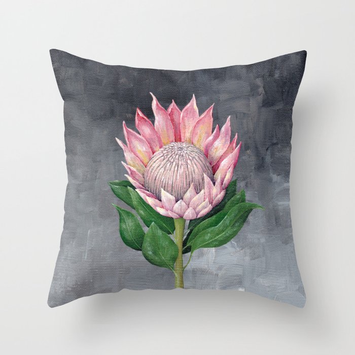 Protea Flower Painting Throw Pillow