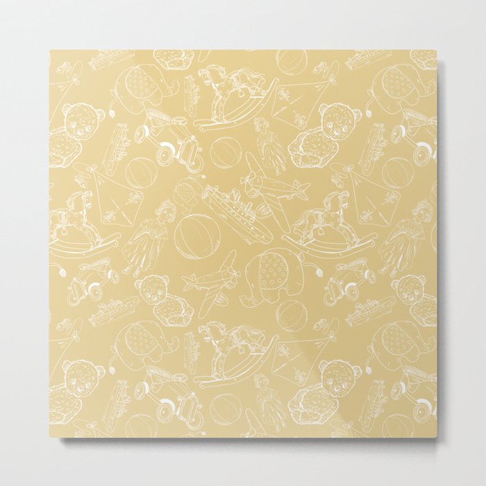 Beige and White Toys Outline Pattern Metal Print