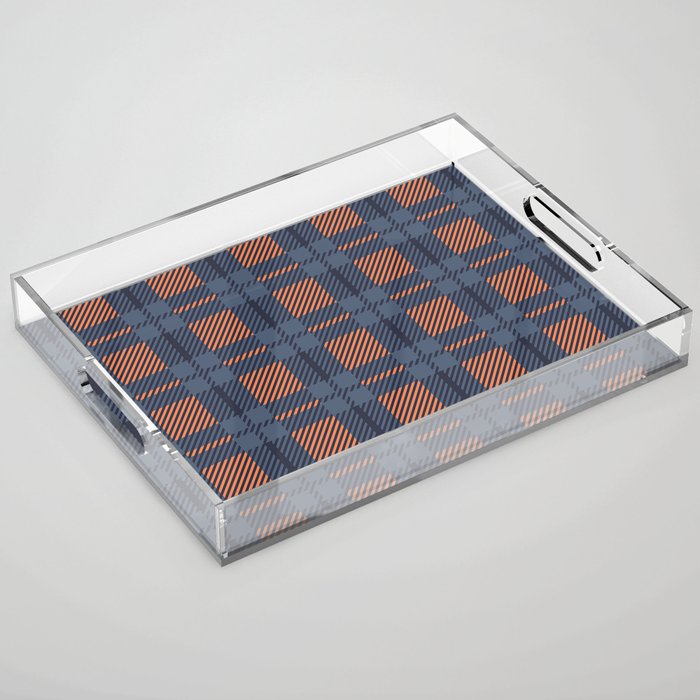 Trendy Blue & Orange Tartan Plaid Pattern Acrylic Tray