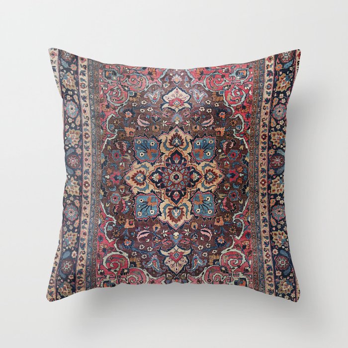 Persian Old Century Authentic Colorful Dusty Blue Pink Brown Vintage Patterns Throw Pillow