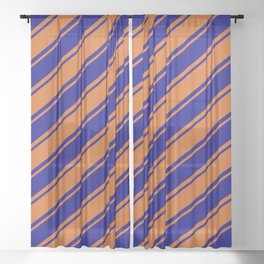 [ Thumbnail: Chocolate and Blue Colored Stripes/Lines Pattern Sheer Curtain ]