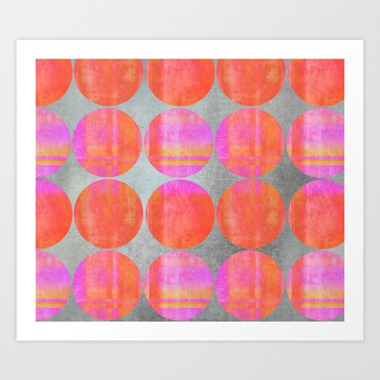 orange dots grunge mixed media modern pattern Art Print