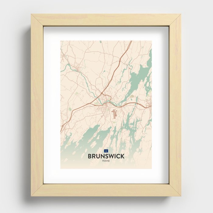 Brunswick, Maine, United States - Vintage City Map Recessed Framed Print