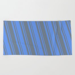 [ Thumbnail: Cornflower Blue and Slate Gray Colored Lines/Stripes Pattern Beach Towel ]