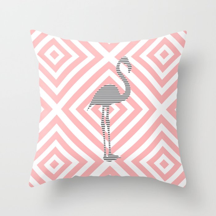 Flamingo - Abstract geometric pattern - pink and white. Throw Pillow