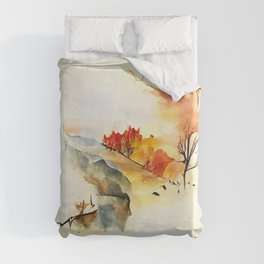 Autumn Nature Landscape in Watercolor Duvet Cover