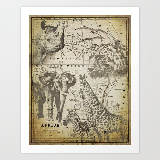 Out of Africa vintage wildlife art Art Print