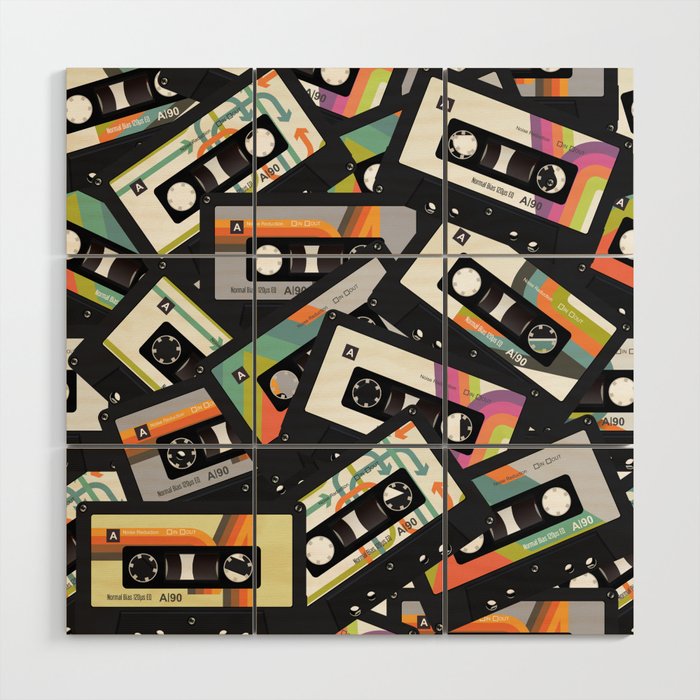 Retro Vintage Cassette Tapes Wood Wall Art