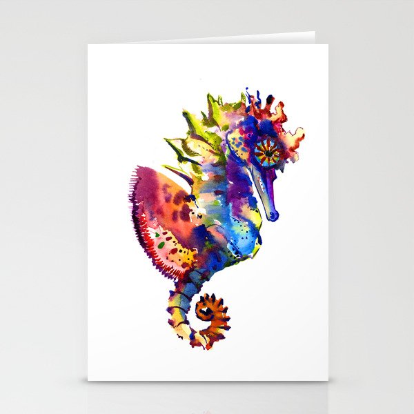 Rainbow Seahorse, seahorse art design Stationery Cards